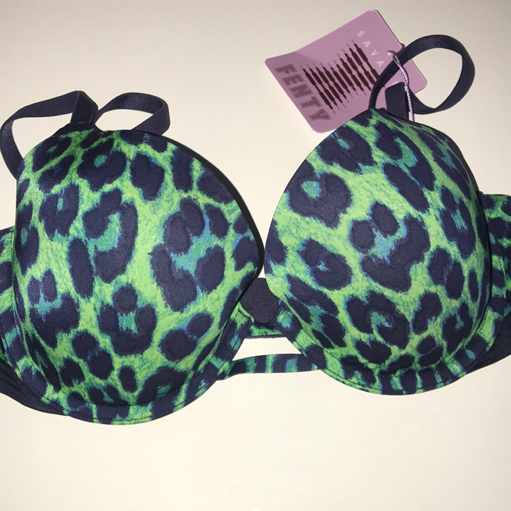 New green blue leopard print bra no padding